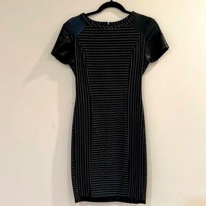 S3SS Woman’s Midi gray tailored dress Size S with leather short  sleeves